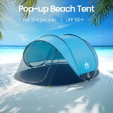 Night Cat UPF 50+ Pop-Up Beach Tent for 2-4 Persons - Easy Setup, Outdoor Camping Tent, UV Resistant Canopy, Windproof, Portable Sunshade Shelter (285X200X115Cm) with Mesh Panels, Storage Pockets - Camping Gear for Family Beach Outings, Picnics by Cosmic Inventory