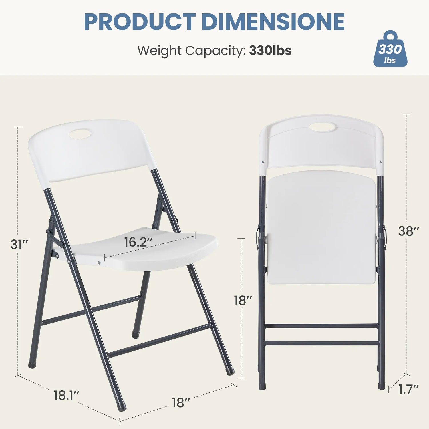 Sweetcrispy Heavy-Duty Plastic Foldable Chair - Ergonomic Back, 330 Lbs Weight Capacity, Stackable, Portable Indoor & Patio Furniture, Plastic Folding Chairs, Chairs by Cosmic Inventory