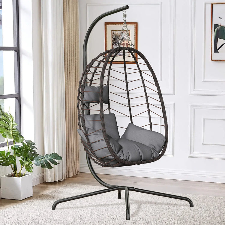 【Summergarden】Indoor and Outdoor Universal Hanging Basket Chair with Stand(82*35.5*), Hand-Woven PE Rattan Swing Chair with Fallfreshness Cushion, Adjustable Chain Length, Suitable for Bedroom, Balcony, Garden by Cosmic Inventory