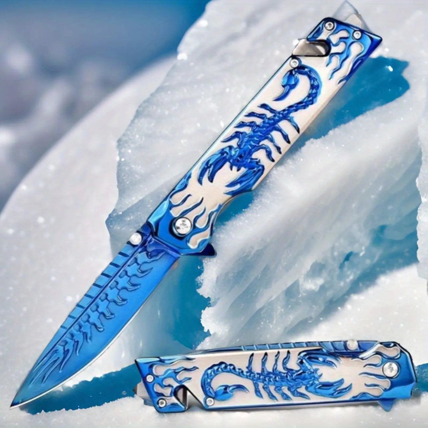 3D Scorpion Embossed Manual Outdoor Folding Knife, Suitable for Outdoor Camping and Hiking, Durable Men&