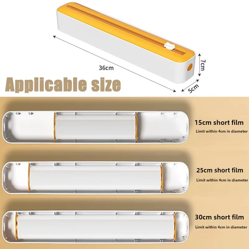 2 in 1 Food Film Dispenser Wrap Dispenser with Cutter Storage Box Aluminum Foil Stretch Film Cutter Wall Shelf Kitchen Organizer by Cosmic Inventory