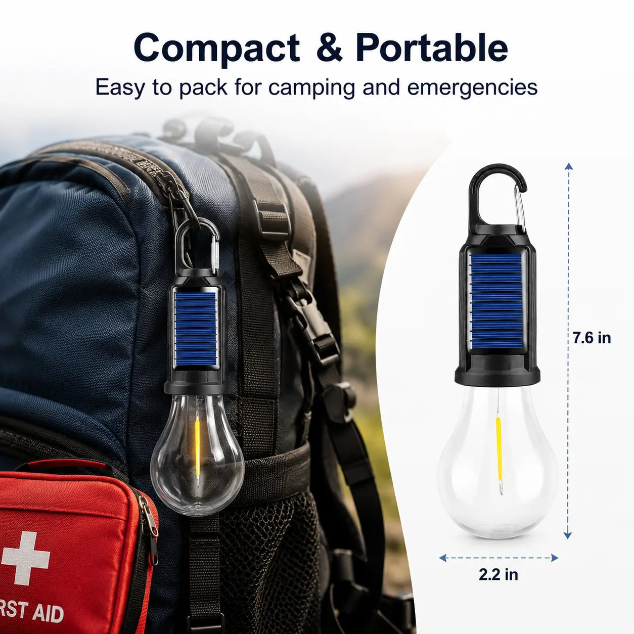 Solar LED Camping Lights with Hook – Type-C Rechargeable, IPX4 Waterproof, 3 Lighting Modes (High/Low/Strobe), 18650 Lithium Battery, Solar-Powered, Sleek Design– Portable, Durable Tent Lights for Hiking,Backpacking,Adventures,Hurricane Emergency Lighting by Cosmic Inventory
