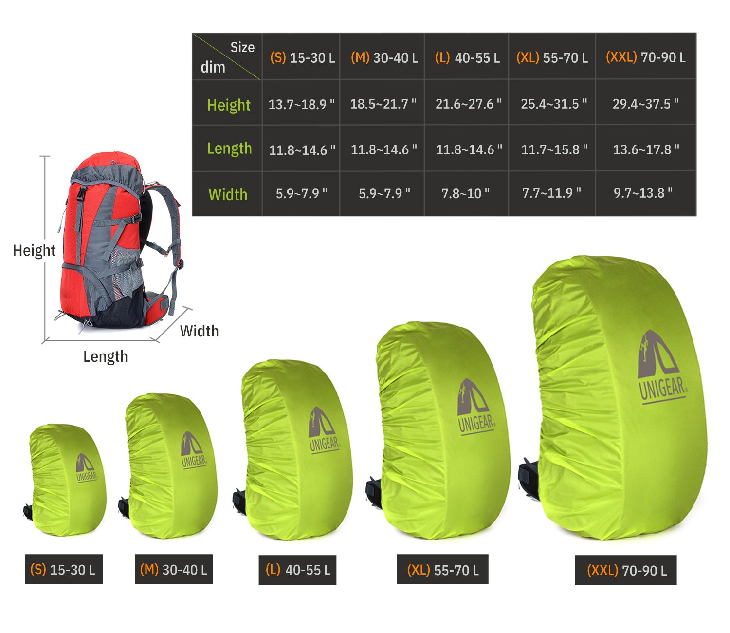 Backpack Rain Cover - Waterproof 5000mm 10L~90L by Indigo Eurybia Outdoor Recreation