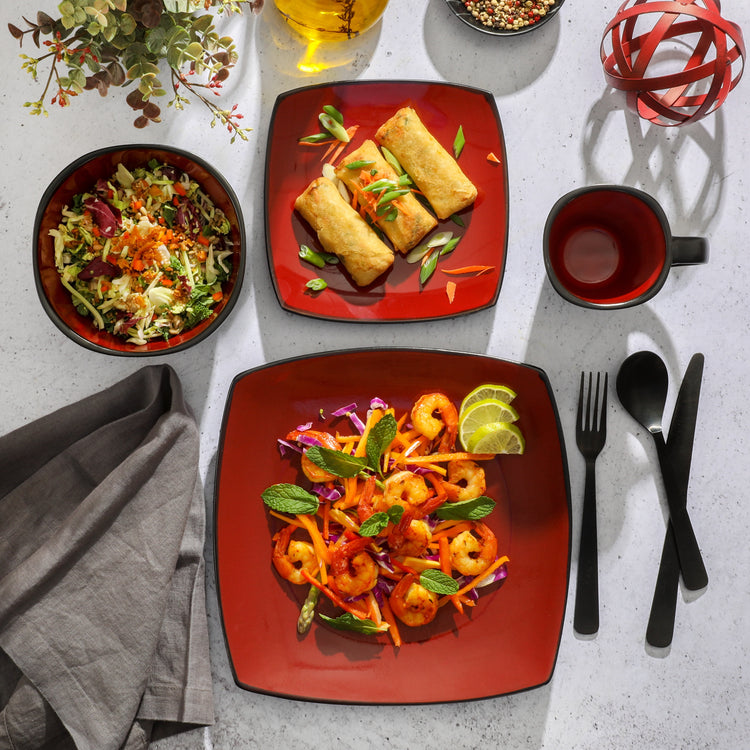 Soho Lounge Square 16-Piece Dinnerware Set - Red by Cosmic Inventory