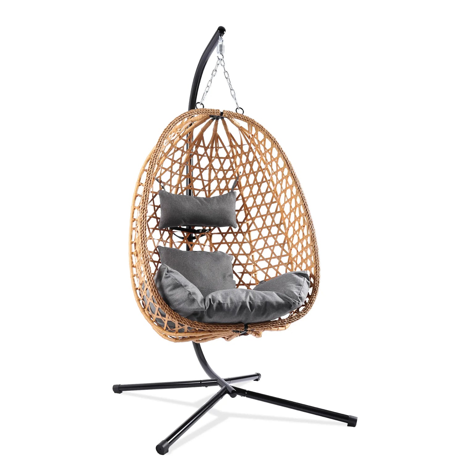【Summergarden】Indoor and Outdoor Universal Hanging Basket Chair with Stand(82*35.5*), Hand-Woven PE Rattan Swing Chair with Fallfreshness Cushion, Adjustable Chain Length, Suitable for Bedroom, Balcony, Garden by Cosmic Inventory
