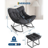 Oversized Outdoor Papasan Egg Rocking Chair with Ottoman – 5" Thick Cushion – Heavy Duty Steel Frame & Uv-Resistant Wicker – 350 Lbs Capacity – Modern Patio Lounge Chair for Balcony, Garden, Living Room by Cosmic Inventory