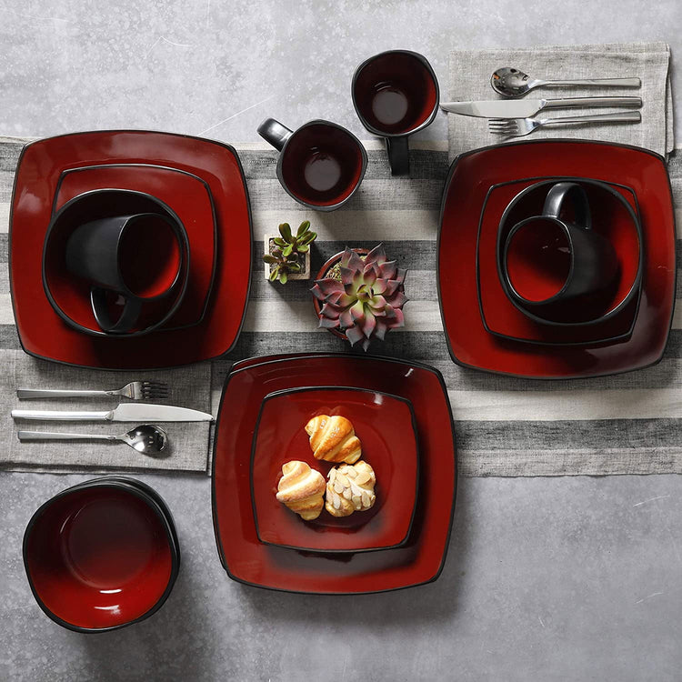 Soho Lounge Square 16-Piece Dinnerware Set - Red by Cosmic Inventory