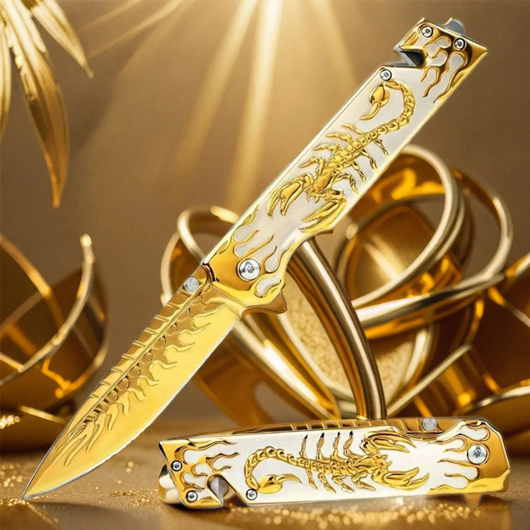 3D Scorpion Embossed Manual Outdoor Folding Knife, Suitable for Outdoor Camping and Hiking, Durable Men&