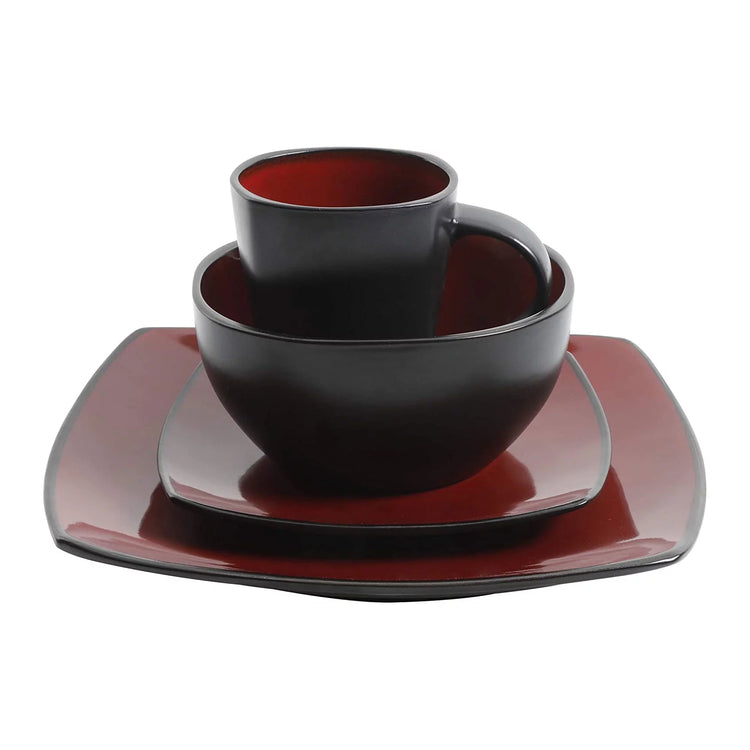 Soho Lounge Square 16-Piece Dinnerware Set - Red by Cosmic Inventory