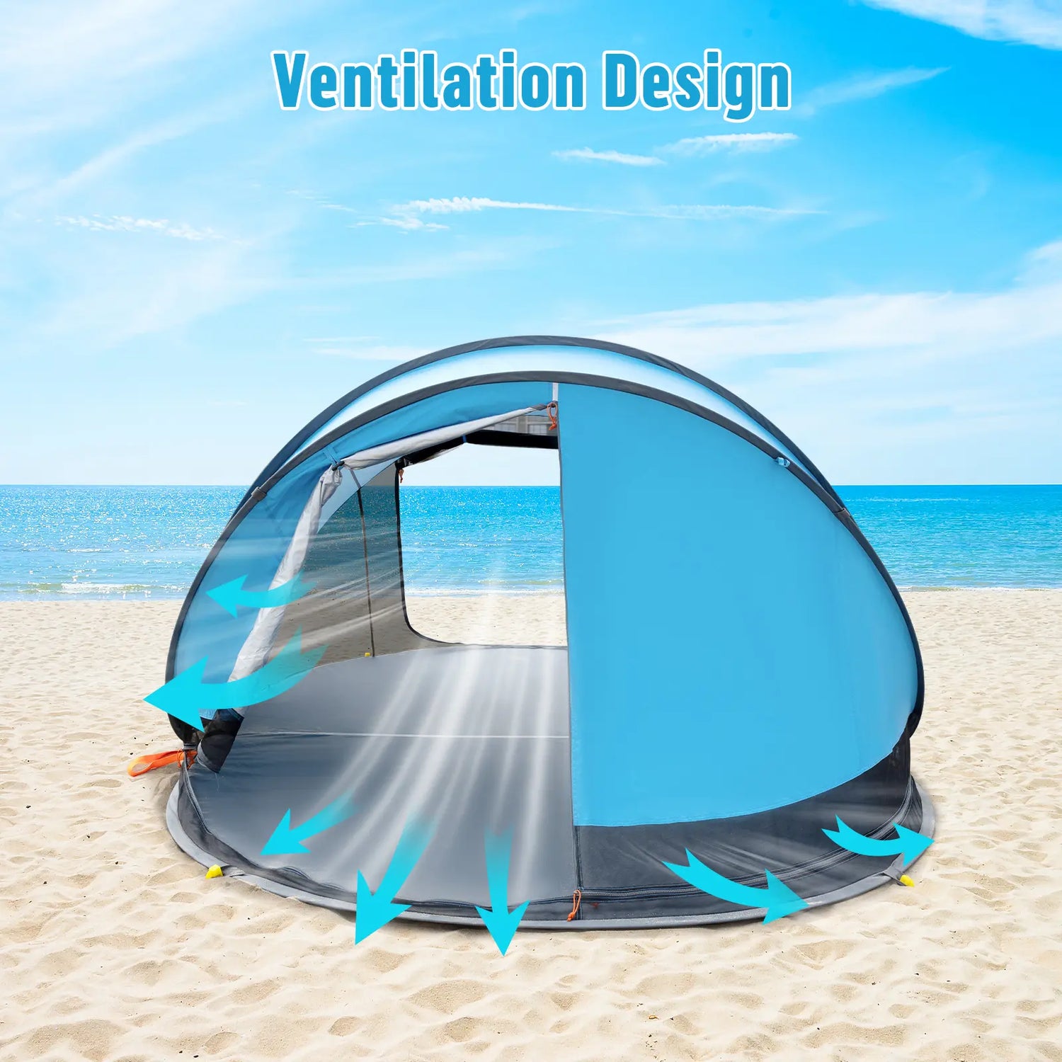 Night Cat UPF 50+ Pop-Up Beach Tent for 2-4 Persons - Easy Setup, Outdoor Camping Tent, UV Resistant Canopy, Windproof, Portable Sunshade Shelter (285X200X115Cm) with Mesh Panels, Storage Pockets - Camping Gear for Family Beach Outings, Picnics by Cosmic Inventory