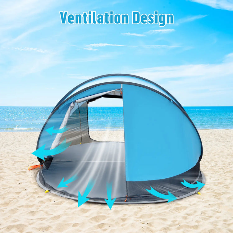 Night Cat UPF 50+ Pop-Up Beach Tent for 2-4 Persons - Easy Setup, Outdoor Camping Tent, UV Resistant Canopy, Windproof, Portable Sunshade Shelter (285X200X115Cm) with Mesh Panels, Storage Pockets - Camping Gear for Family Beach Outings, Picnics by Cosmic Inventory