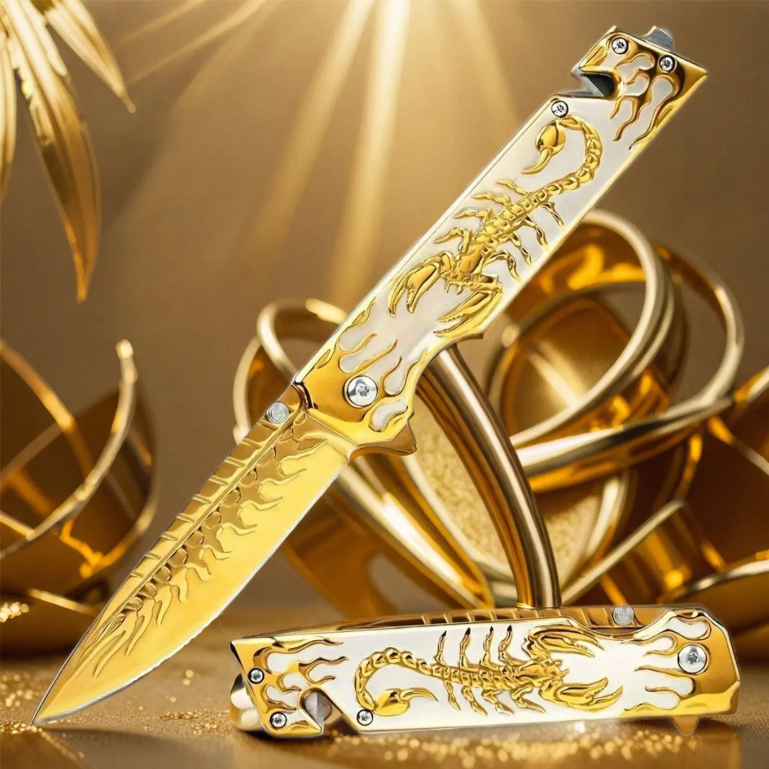 3D Scorpion Embossed Manual Outdoor Folding Knife, Suitable for Outdoor Camping and Hiking, Durable Men&