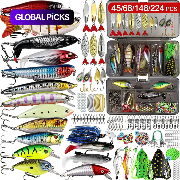 Full Range Hard Bait Lure Set, Fishing Tackle Kit, Includes Multi-Section Minnow, Swinging Fat Boy, Pencil, Wave Climber and Topwater Lures, Artificial Fishing Lures 