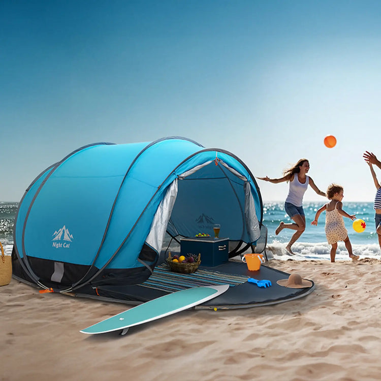 Night Cat UPF 50+ Pop-Up Beach Tent for 2-4 Persons - Easy Setup, Outdoor Camping Tent, UV Resistant Canopy, Windproof, Portable Sunshade Shelter (285X200X115Cm) with Mesh Panels, Storage Pockets - Camping Gear for Family Beach Outings, Picnics by Cosmic Inventory