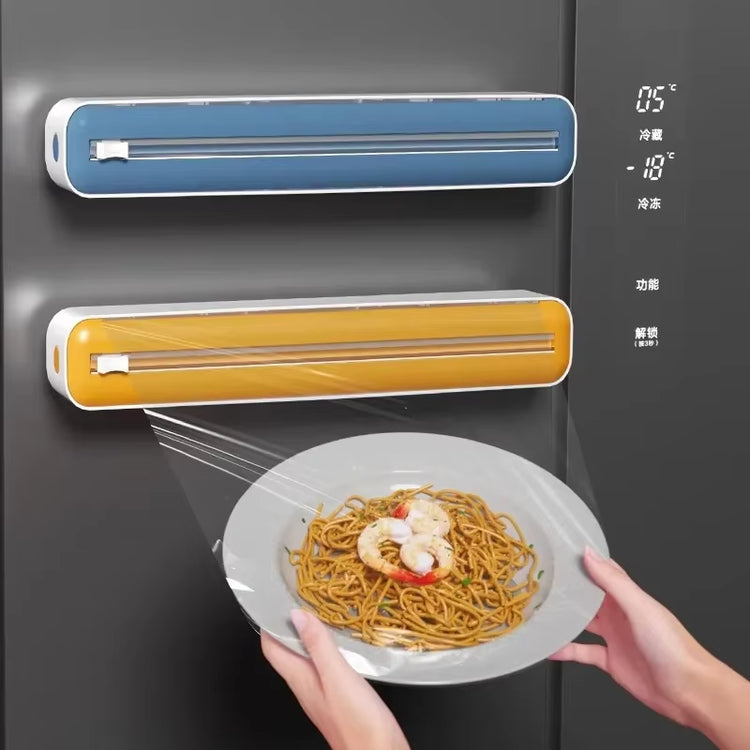 2 in 1 Food Film Dispenser Wrap Dispenser with Cutter Storage Box Aluminum Foil Stretch Film Cutter Wall Shelf Kitchen Organizer by Cosmic Inventory