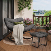Oversized Outdoor Papasan Egg Rocking Chair with Ottoman – 5" Thick Cushion – Heavy Duty Steel Frame & Uv-Resistant Wicker – 350 Lbs Capacity – Modern Patio Lounge Chair for Balcony, Garden, Living Room by Cosmic Inventory