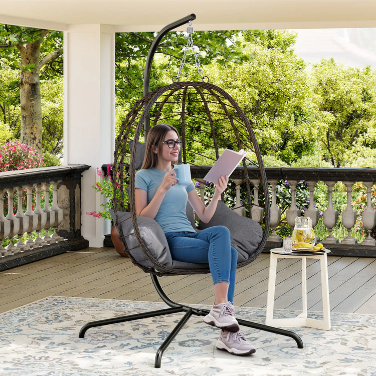 【Summergarden】Indoor and Outdoor Universal Hanging Basket Chair with Stand(82*35.5*), Hand-Woven PE Rattan Swing Chair with Fallfreshness Cushion, Adjustable Chain Length, Suitable for Bedroom, Balcony, Garden by Cosmic Inventory
