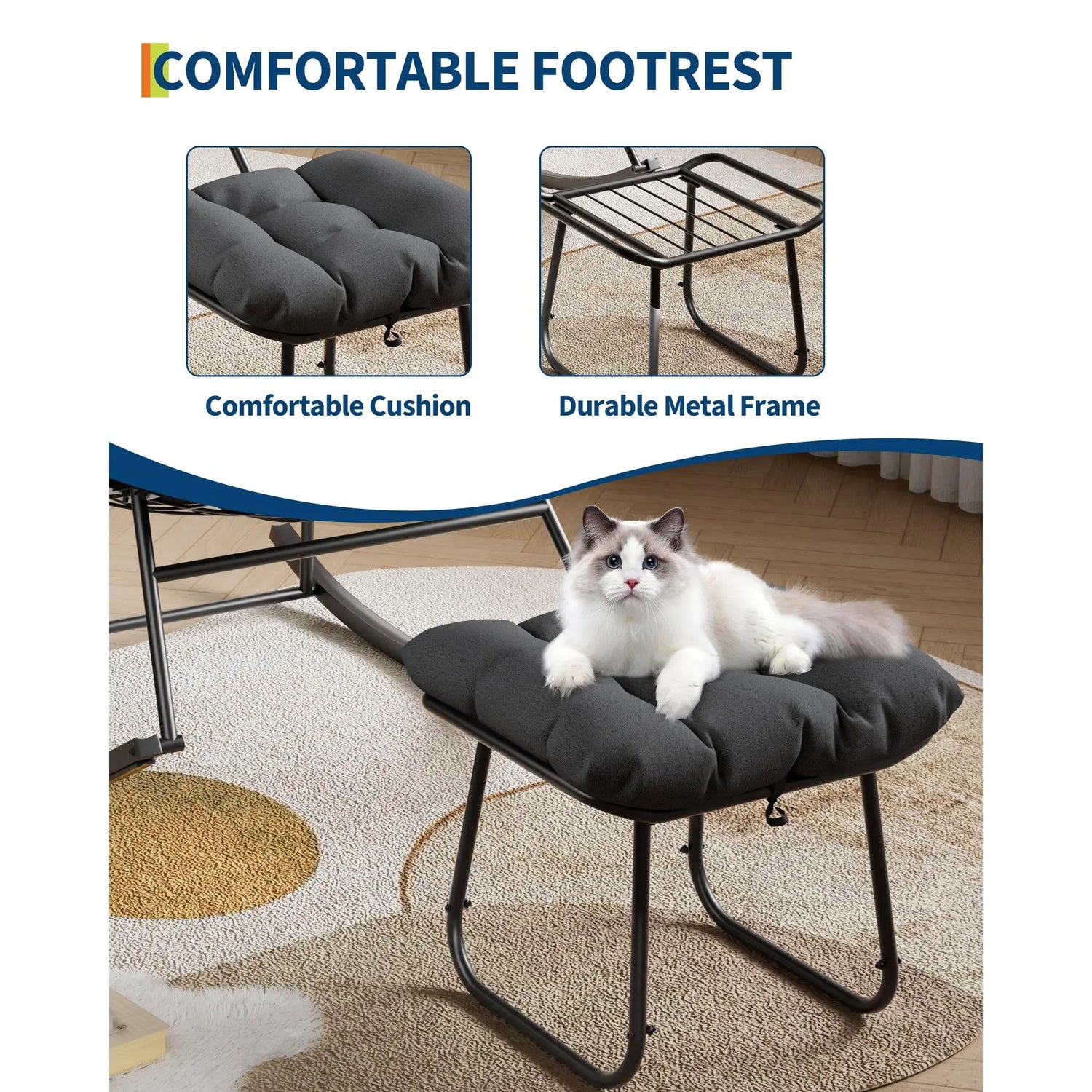 Oversized Outdoor Papasan Egg Rocking Chair with Ottoman – 5" Thick Cushion – Heavy Duty Steel Frame & Uv-Resistant Wicker – 350 Lbs Capacity – Modern Patio Lounge Chair for Balcony, Garden, Living Room by Cosmic Inventory