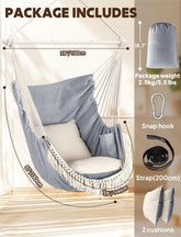 Hammock Chair Hanging Swing Max 500 Lbs 2 Cushions Included Metal Spreader Bar with Anti-Slip Grooves Portable Hanging Chair Side Pocket Large Macrame Bohemian Chair Indoor Outdoor by Cosmic Inventory