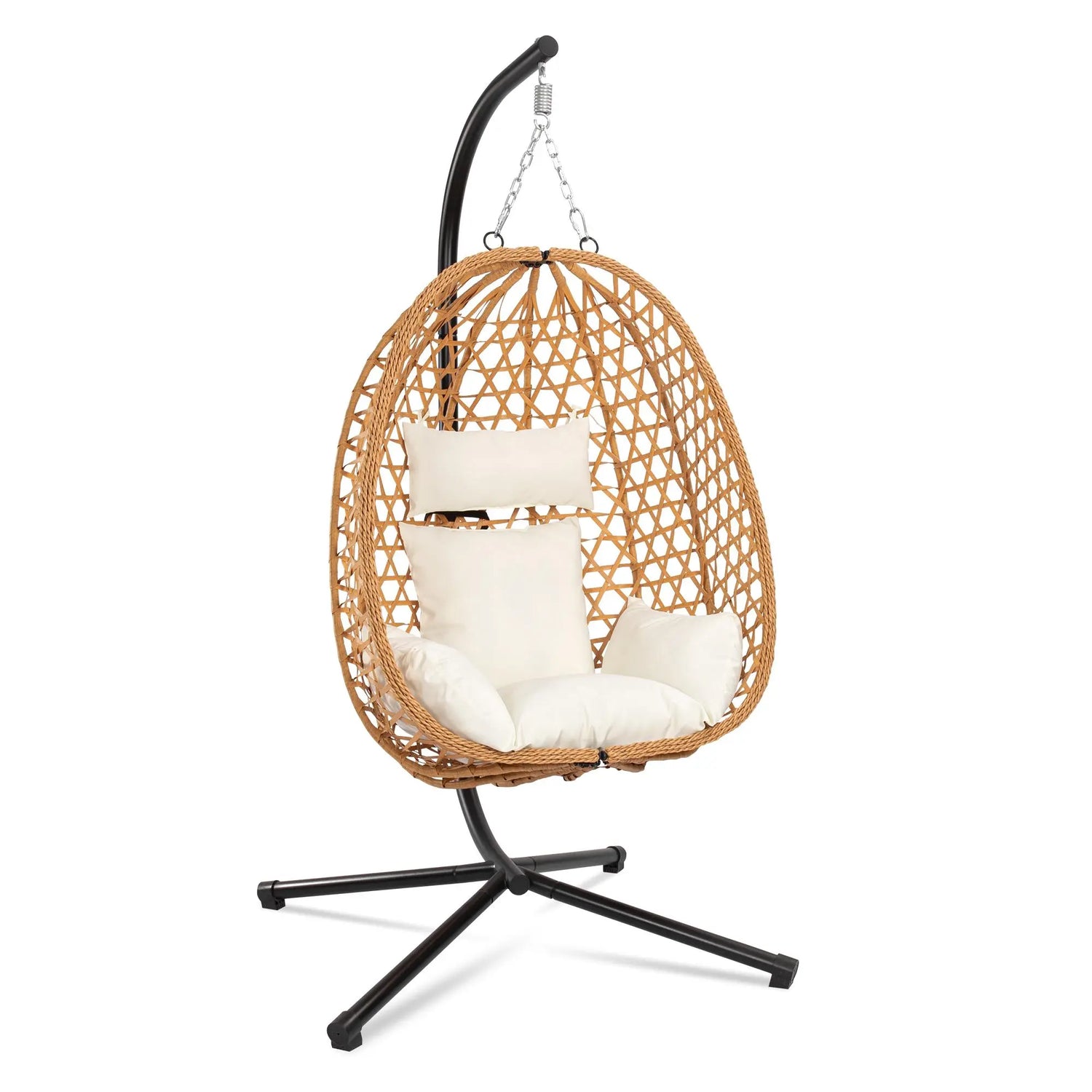 【Summergarden】Indoor and Outdoor Universal Hanging Basket Chair with Stand(82*35.5*), Hand-Woven PE Rattan Swing Chair with Fallfreshness Cushion, Adjustable Chain Length, Suitable for Bedroom, Balcony, Garden by Cosmic Inventory