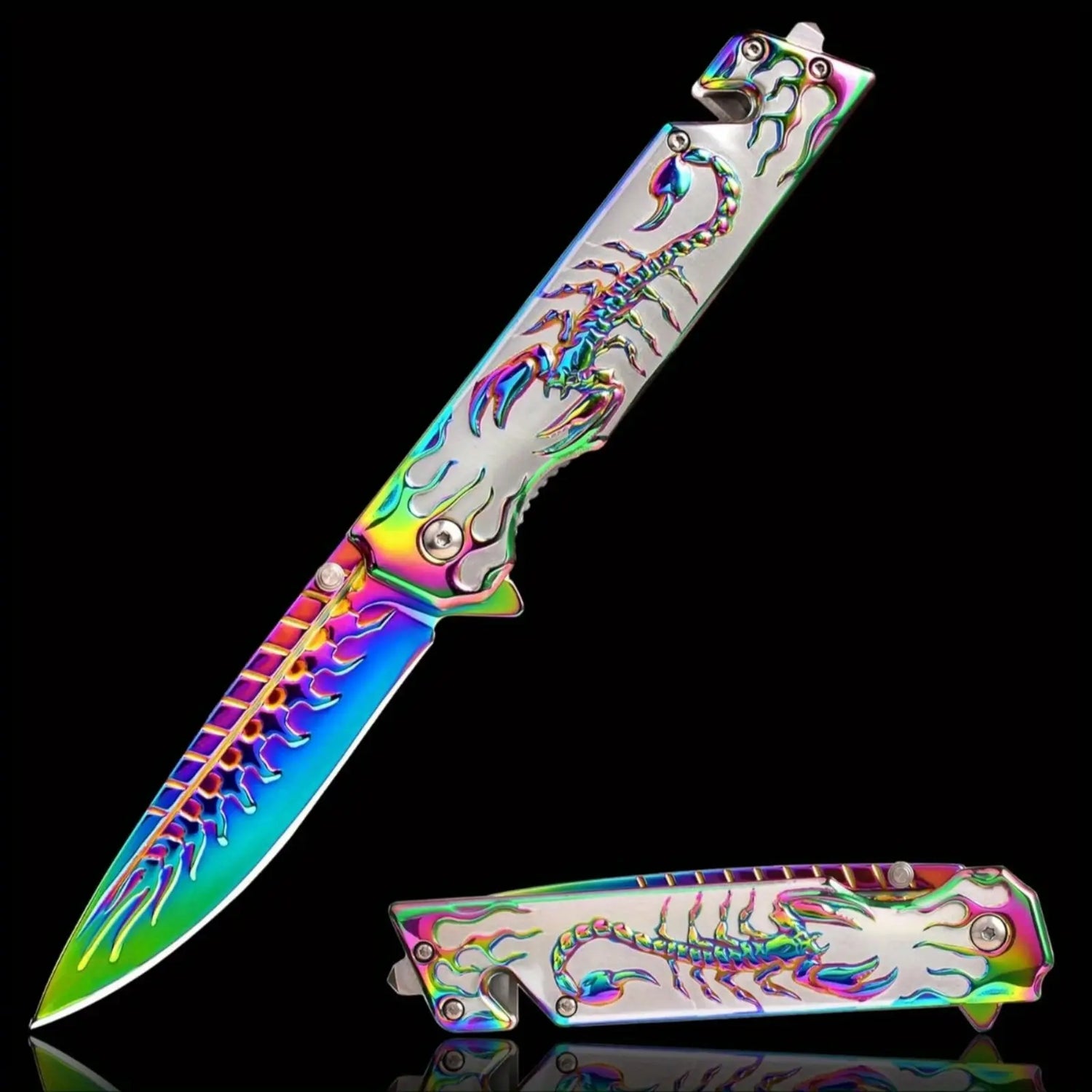 3D Scorpion Embossed Manual Outdoor Folding Knife, Suitable for Outdoor Camping and Hiking, Durable Men&