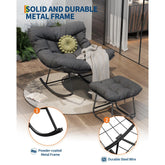 Oversized Outdoor Papasan Egg Rocking Chair with Ottoman – 5" Thick Cushion – Heavy Duty Steel Frame & Uv-Resistant Wicker – 350 Lbs Capacity – Modern Patio Lounge Chair for Balcony, Garden, Living Room by Cosmic Inventory