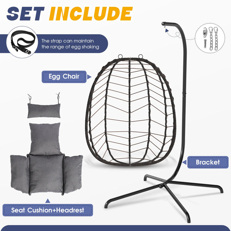 【Summergarden】Indoor and Outdoor Universal Hanging Basket Chair with Stand(82*35.5*), Hand-Woven PE Rattan Swing Chair with Fallfreshness Cushion, Adjustable Chain Length, Suitable for Bedroom, Balcony, Garden by Cosmic Inventory