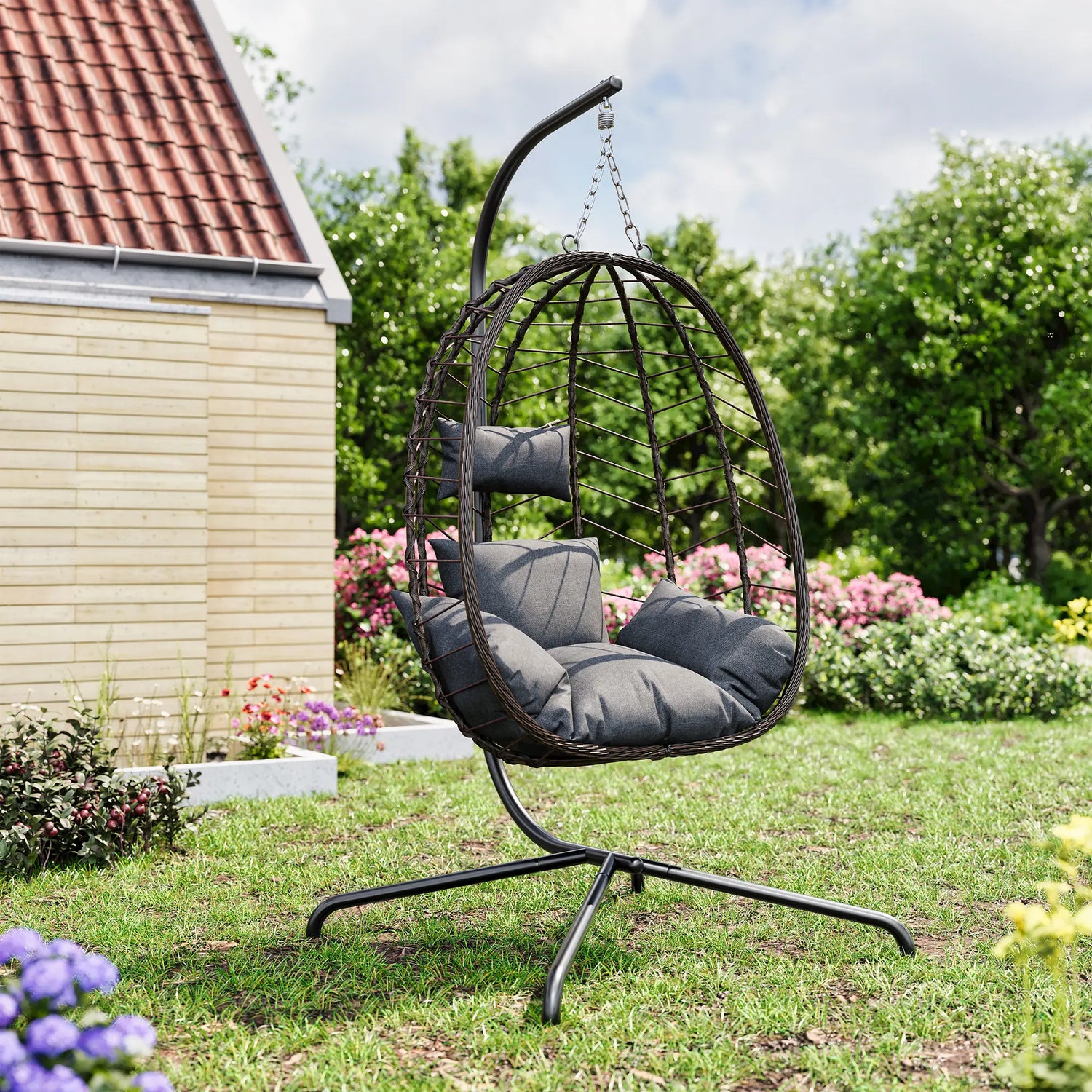 【Summergarden】Indoor and Outdoor Universal Hanging Basket Chair with Stand(82*35.5*), Hand-Woven PE Rattan Swing Chair with Fallfreshness Cushion, Adjustable Chain Length, Suitable for Bedroom, Balcony, Garden by Cosmic Inventory