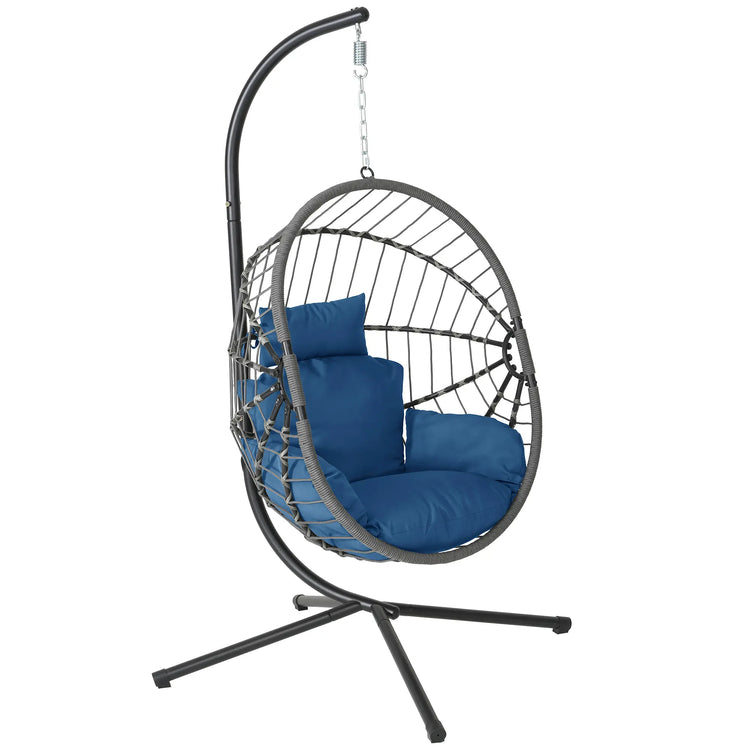 【Summergarden】Indoor and Outdoor Universal Hanging Basket Chair with Stand(82*35.5*), Hand-Woven PE Rattan Swing Chair with Fallfreshness Cushion, Adjustable Chain Length, Suitable for Bedroom, Balcony, Garden by Cosmic Inventory