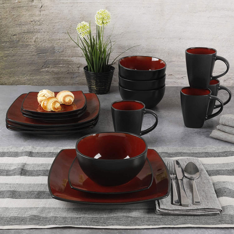 Soho Lounge Square 16-Piece Dinnerware Set - Red by Cosmic Inventory