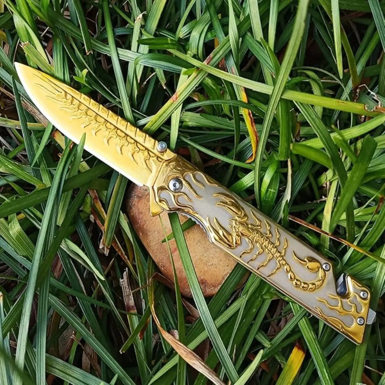 3D Scorpion Embossed Manual Outdoor Folding Knife, Suitable for Outdoor Camping and Hiking, Durable Men&