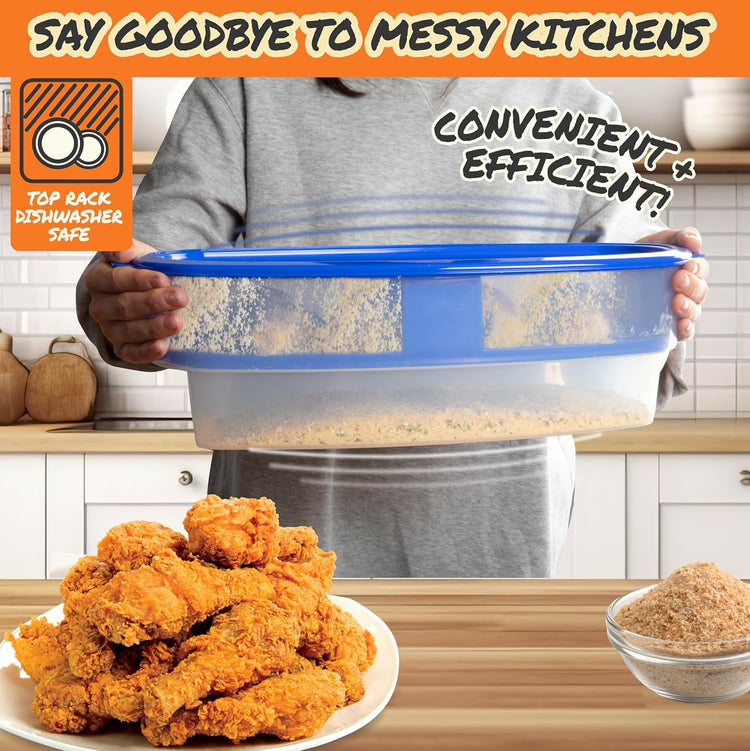 XL Original Better Breader Bowl 16" Mess-Free Breading Station for Chicken, Fish, Wings & Vegetables – Shake & Coat Batter Tray W Lid for Air Fryer Prep, Fish Fry, Tenders & Easy Cleanup by Cosmic Inventory