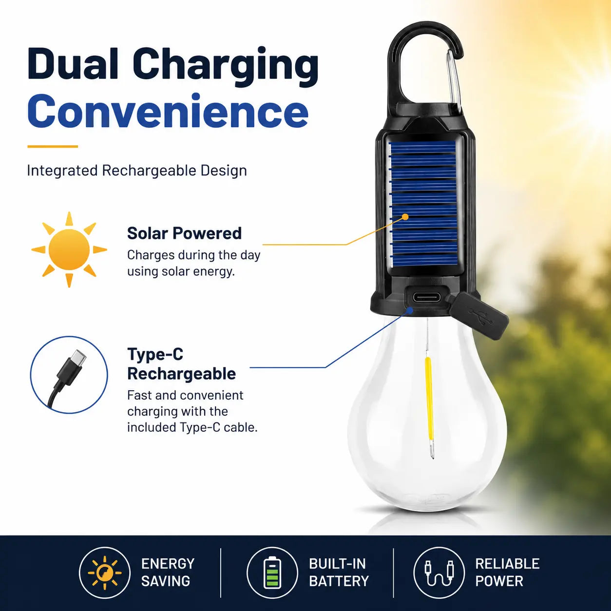 Solar LED Camping Lights with Hook – Type-C Rechargeable, IPX4 Waterproof, 3 Lighting Modes (High/Low/Strobe), 18650 Lithium Battery, Solar-Powered, Sleek Design– Portable, Durable Tent Lights for Hiking,Backpacking,Adventures,Hurricane Emergency Lighting by Cosmic Inventory