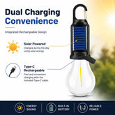 Solar LED Camping Lights with Hook – Type-C Rechargeable, IPX4 Waterproof, 3 Lighting Modes (High/Low/Strobe), 18650 Lithium Battery, Solar-Powered, Sleek Design– Portable, Durable Tent Lights for Hiking,Backpacking,Adventures,Hurricane Emergency Lighting by Cosmic Inventory