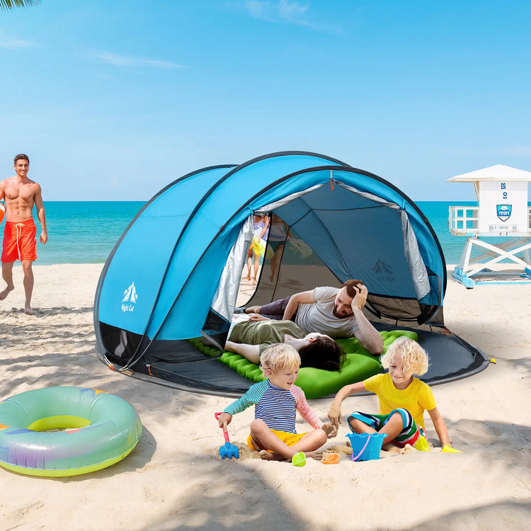 Night Cat UPF 50+ Pop-Up Beach Tent for 2-4 Persons - Easy Setup, Outdoor Camping Tent, UV Resistant Canopy, Windproof, Portable Sunshade Shelter (285X200X115Cm) with Mesh Panels, Storage Pockets - Camping Gear for Family Beach Outings, Picnics by Cosmic Inventory