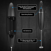 Milk Frother Handheld Mixer, Battery Operated Electric Whisk Foam Maker for Cappuccino,Latte,Coffee,Matcha & More - Black by Cosmic Inventory