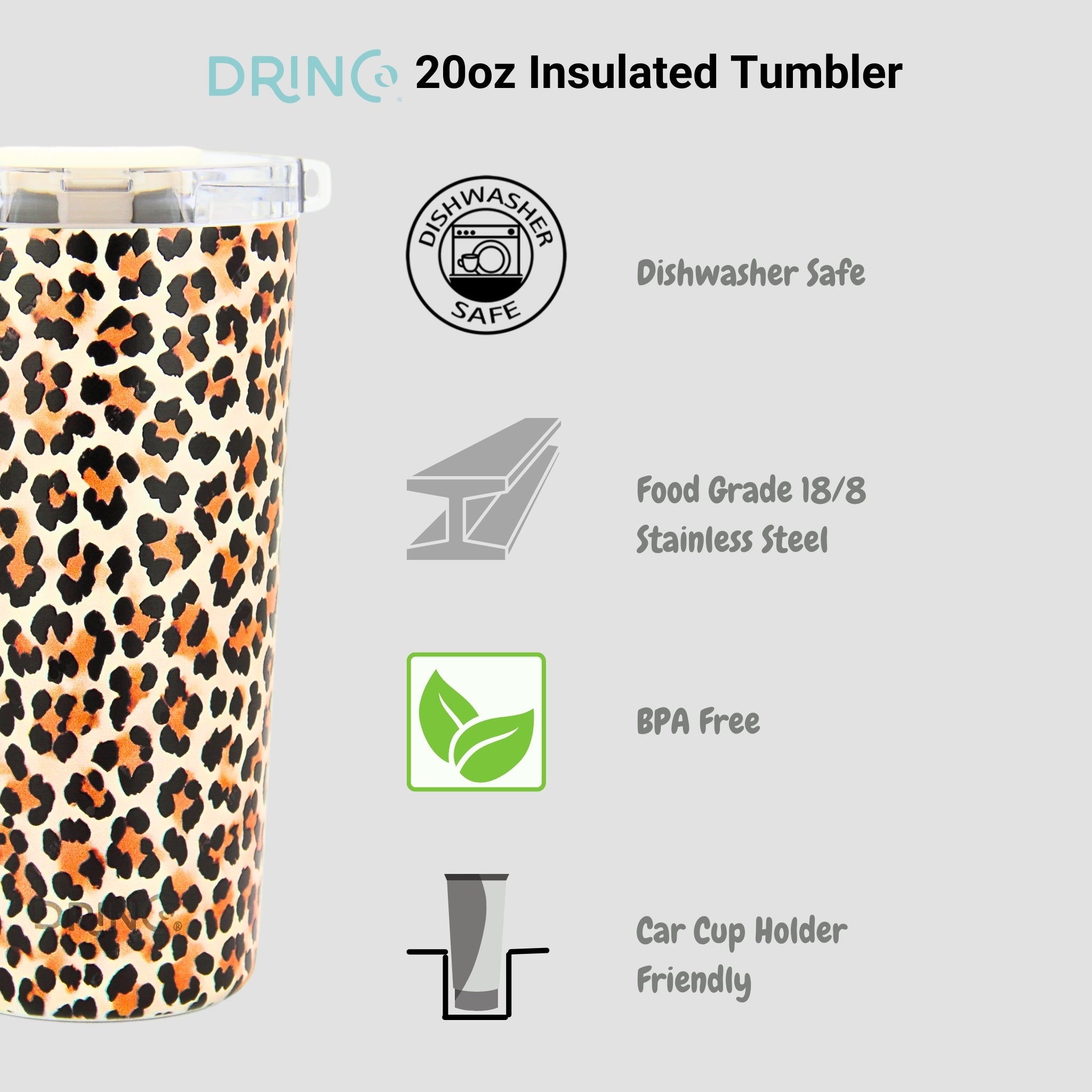 DRINCO® Seattle 20oz Insulated Tumbler Leakproof w/straw-Leopard by Orchid Lavender Tumblers