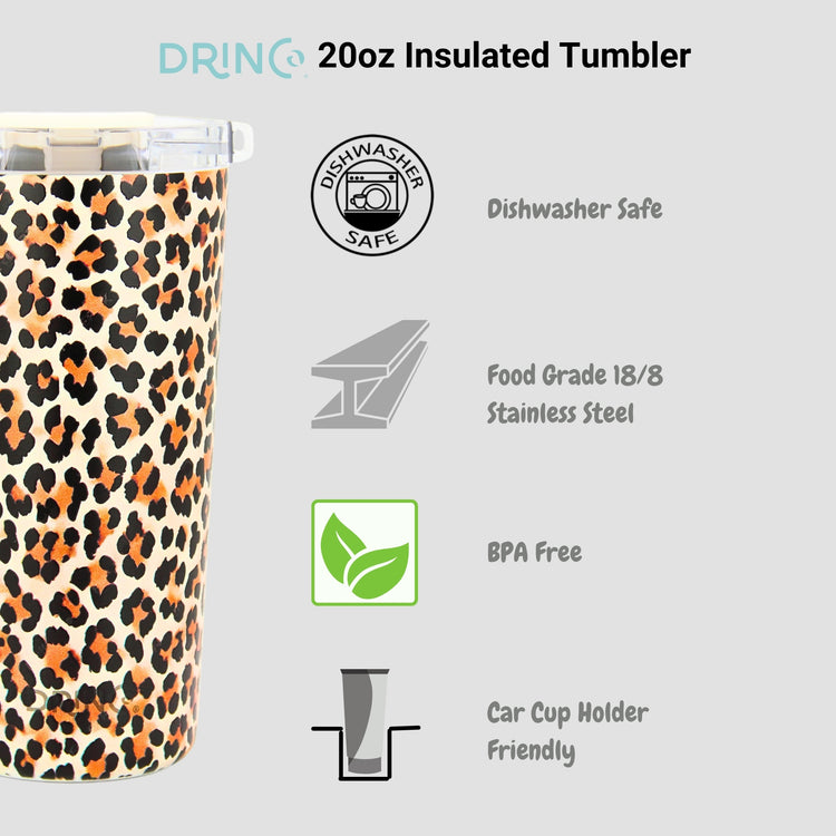 DRINCO® Seattle 20oz Insulated Tumbler Leakproof w/straw-Leopard by Orchid Lavender Tumblers