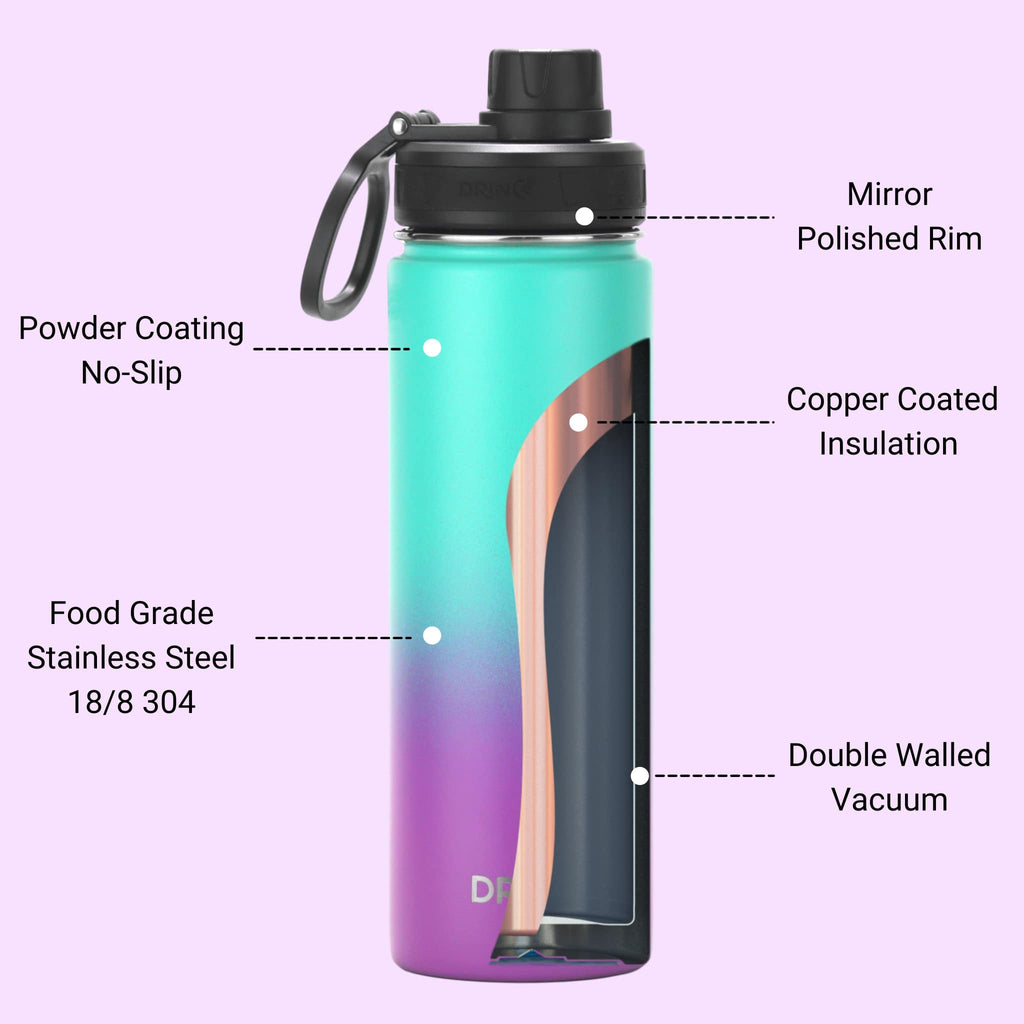 DRINCO® 22oz Stainless Steel Sport Water Bottle - Ombre Fuschia Teal by Orchid Lavender Water Bottles
