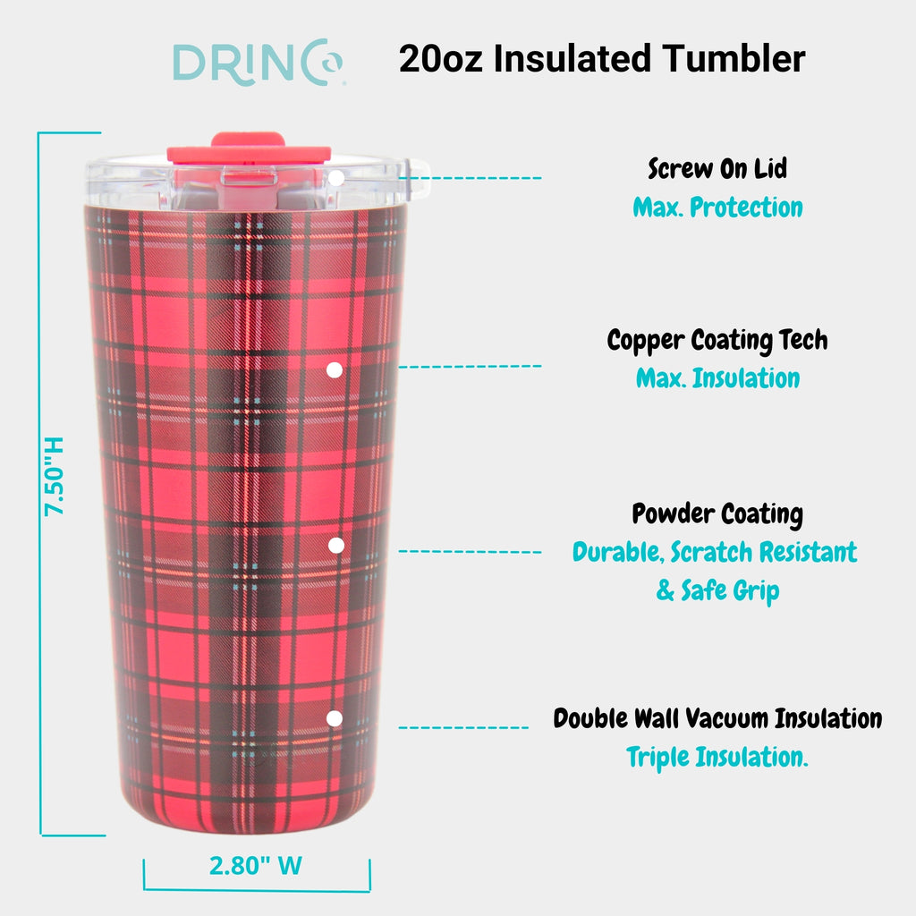 DRINCO® Seattle 20oz Insulated Tumbler Leakproof w/straw-Tartan Plaid by Orchid Lavender Tumblers