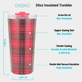 DRINCO® Seattle 20oz Insulated Tumbler Leakproof w/straw-Tartan Plaid by Orchid Lavender Tumblers