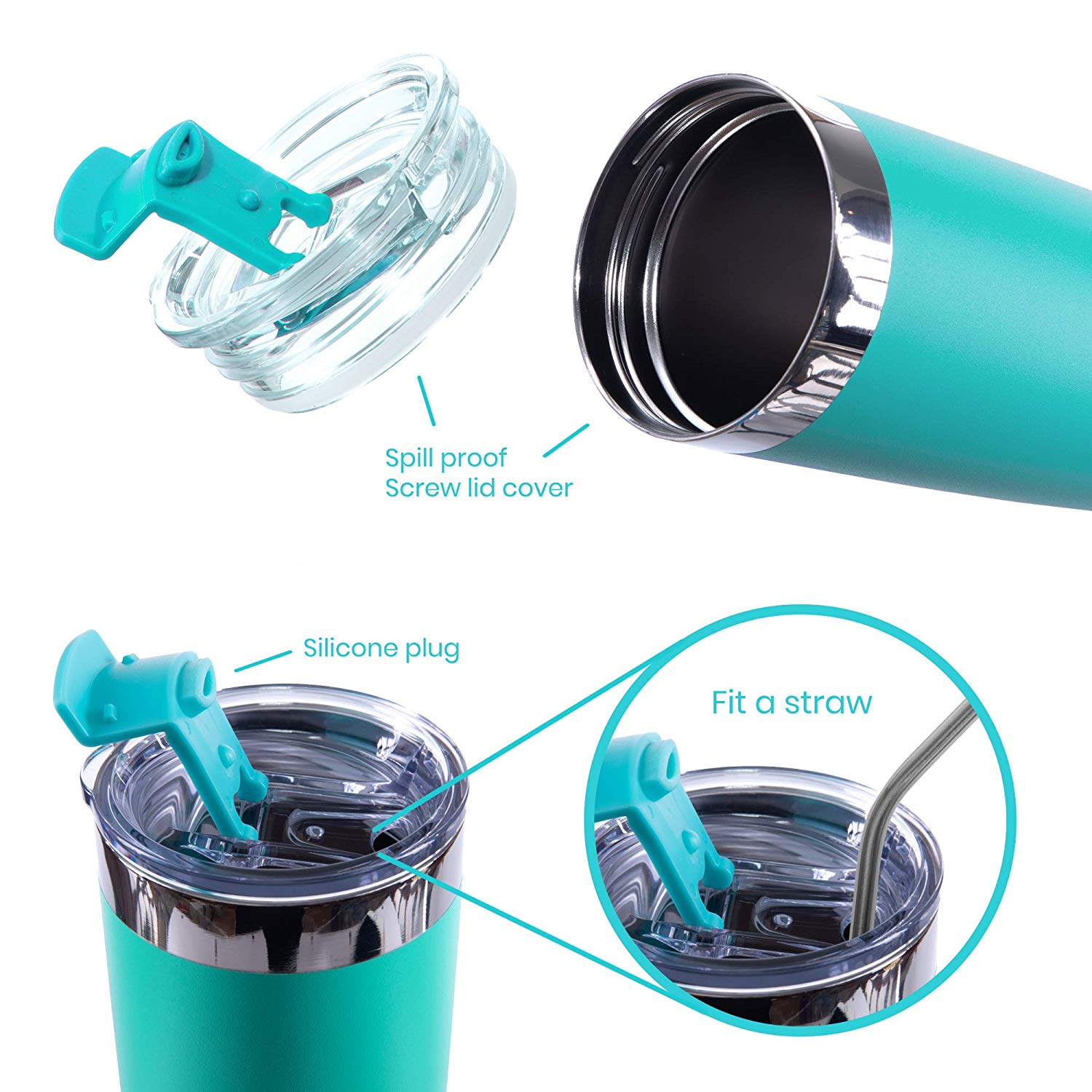 DRINCO® 20oz Insulated Tumbler w/Spill Proof Lid, 2 Straws(Teal) by Orchid Lavender Tumblers
