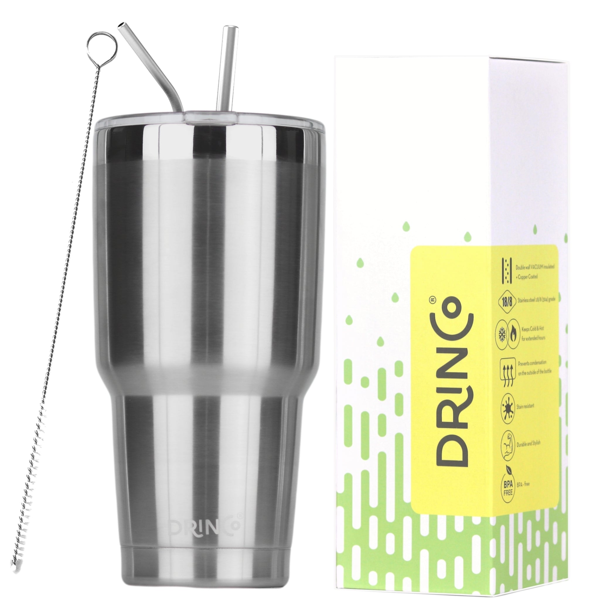 DRINCO® 30oz Insulated Tumbler Spill Proof Lid w/2 Straws (Brushed) by Orchid Lavender Tumblers