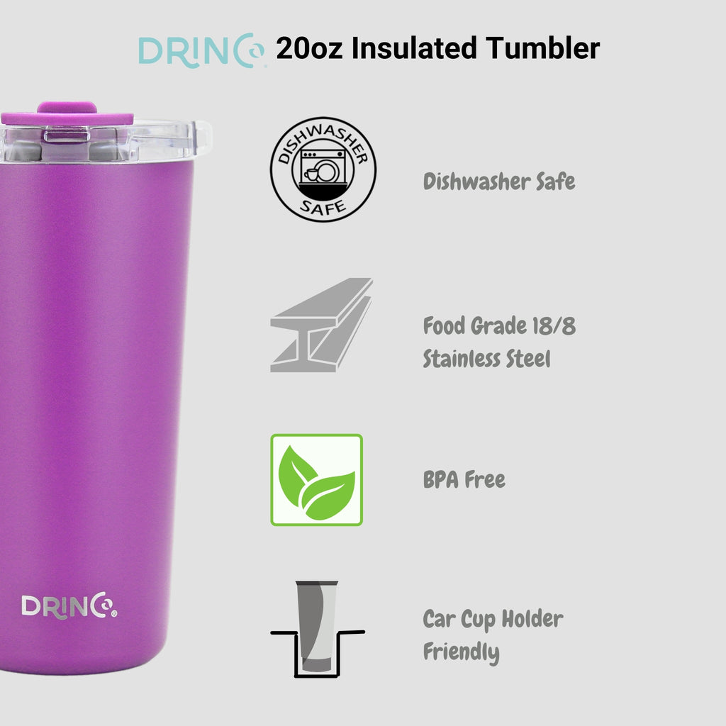 DRINCO® Seattle 20oz Insulated Tumbler Spill Proof Lid w/straw-Purple by Orchid Lavender Tumblers