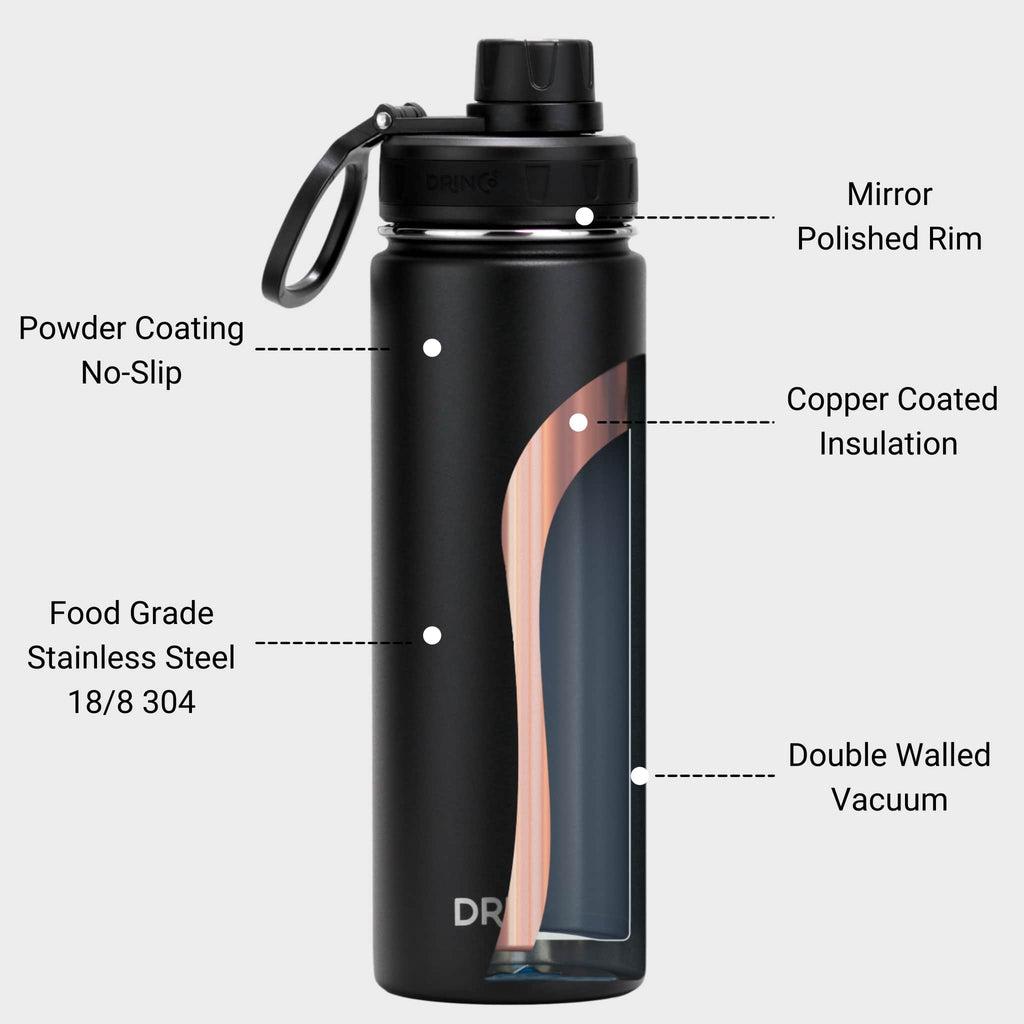 DRINCO® 22oz Stainless Steel Sport Water Bottle - Black by Orchid Lavender Water Bottles