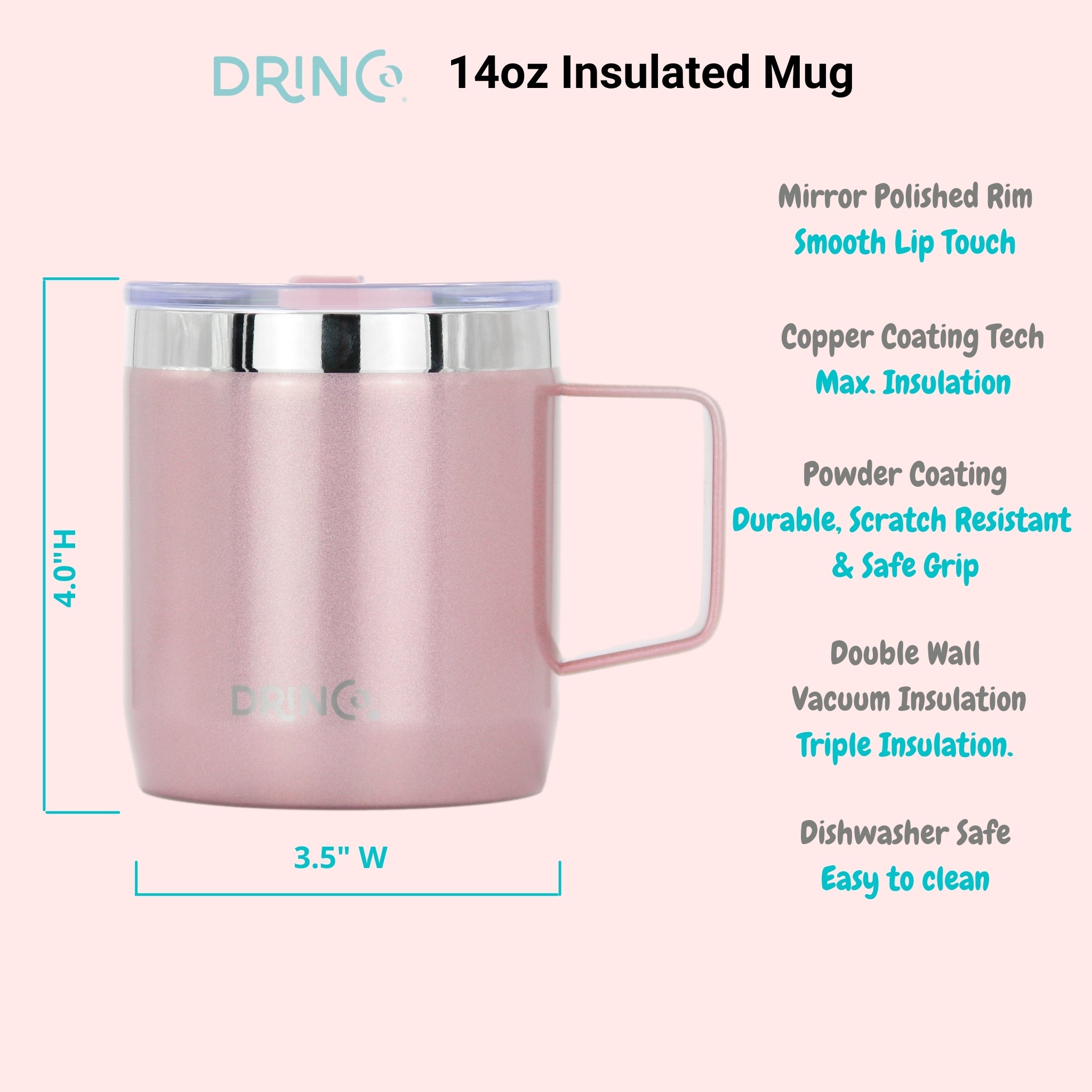 DRINCO® 14 oz Coffee Mug Vacuum Insulated Camping Mug Double Wall by Orchid Lavender Travel Mugs