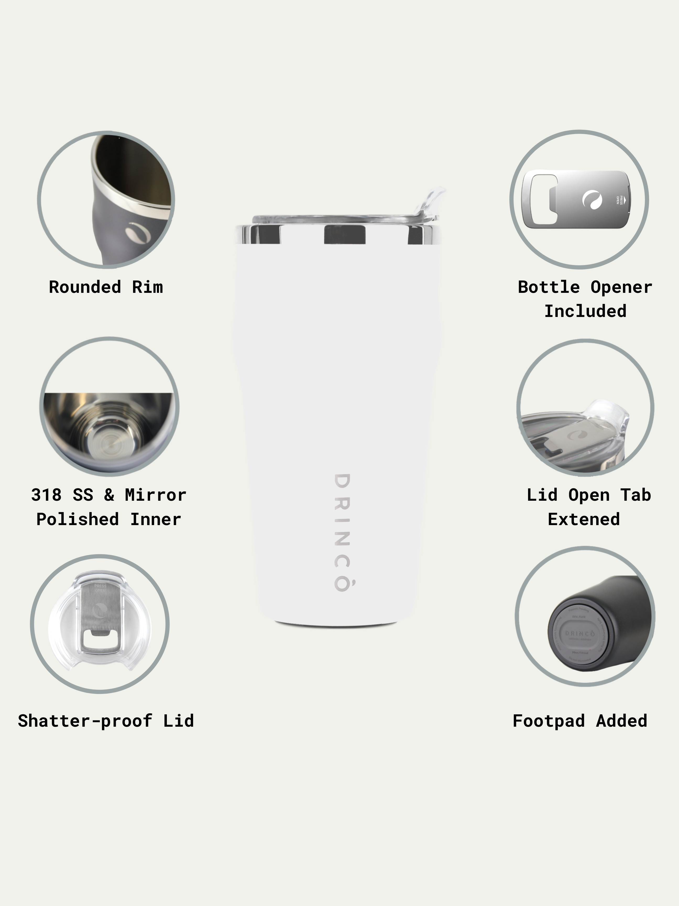 DRINCO 20oz Insulated Tumbler Beer Mug-Bottle Opener THOR-(Mint Cream) by Orchid Lavender Tumblers