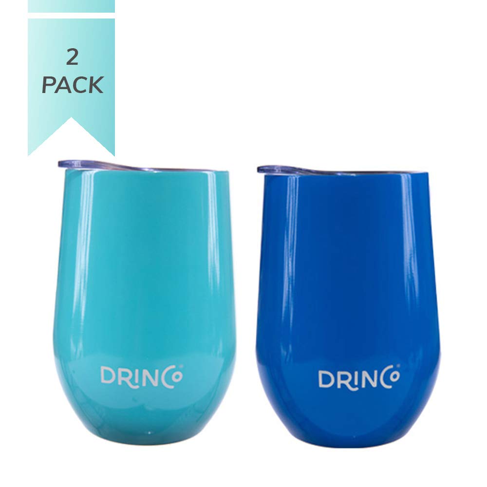 DRINCO® 12oz 2PK Insulated Wine Tumbler Glass (OG Aqua/Blue) by Orchid Lavender Tumblers