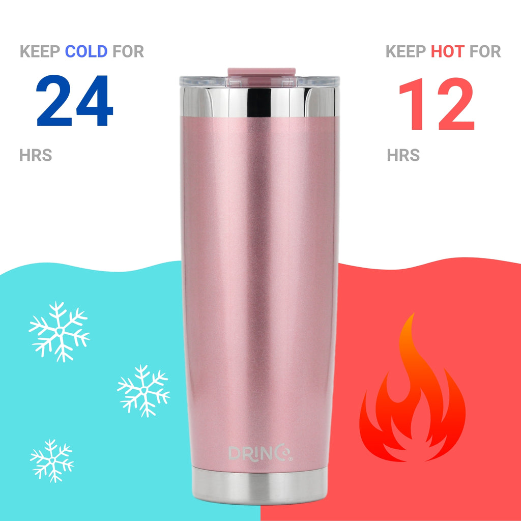DRINCO® 20oz Insulated Tumbler Spill Proof Lid 2 Straws (Rose Gold) by Orchid Lavender Tumblers