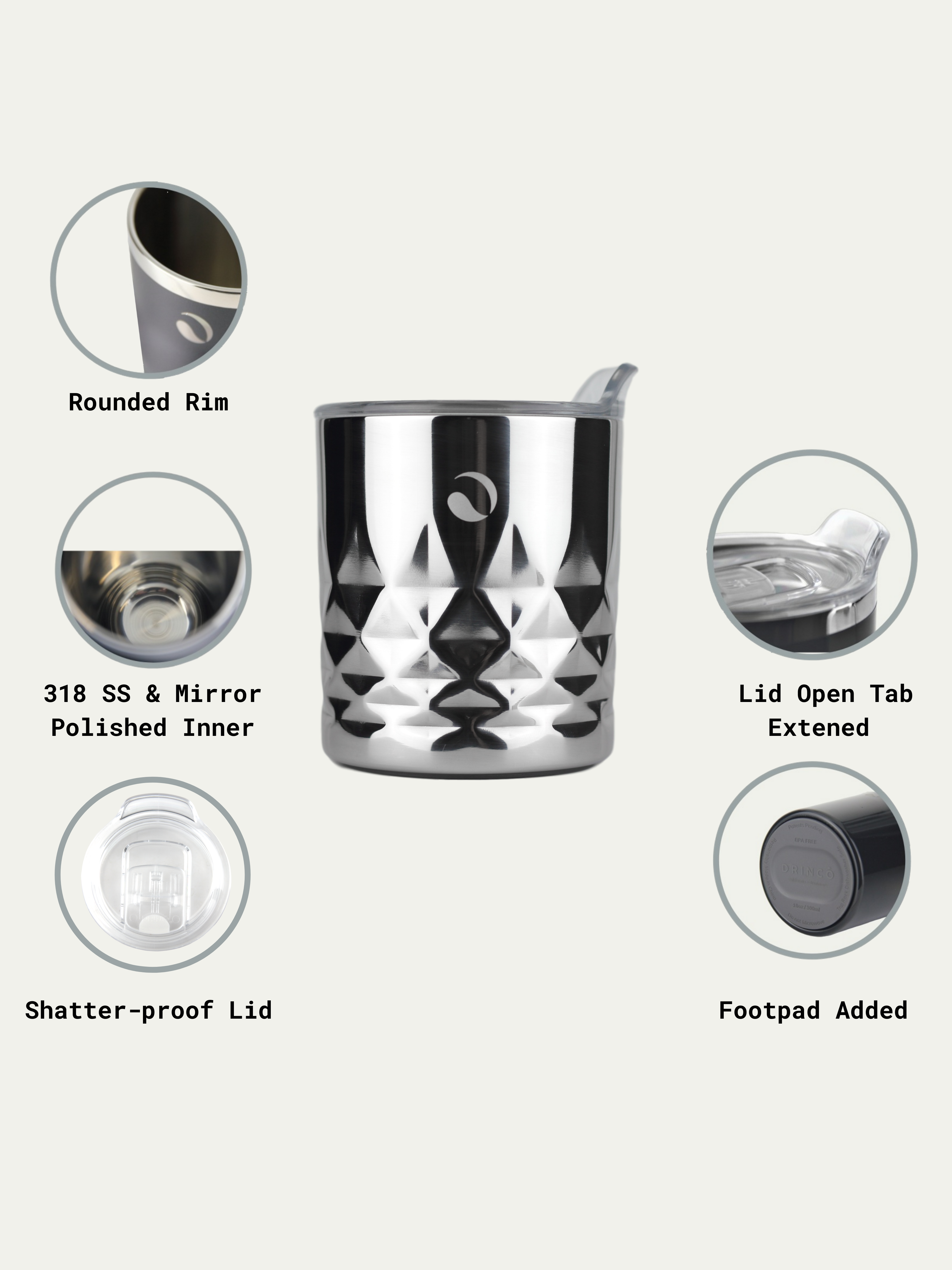 DRINCO- 10oz Vacuum Insulated Tumbler Whiskey Glass GULT (Diamond) by Orchid Lavender Tumblers